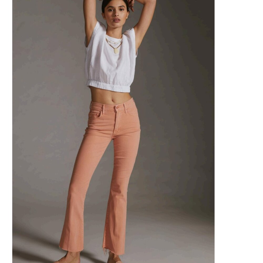 MOTHER The Insider Mid-Rise Ankle Fray Jeans CHALK TERRACOTTA Size 26